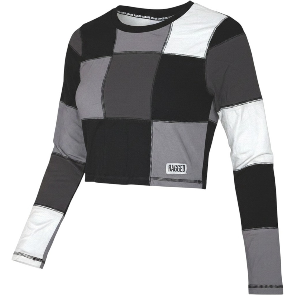 The Ragged Priest Patchwork Crop Top Womens Small Black Grey Grunge Alt Indie